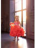 Coral Tulle Ruffle Flower Girl Dress Birthday Dress